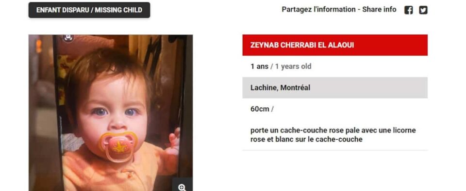 Alerte Amber: une enfant de 1 an disparue dans le secteur de Lachine
